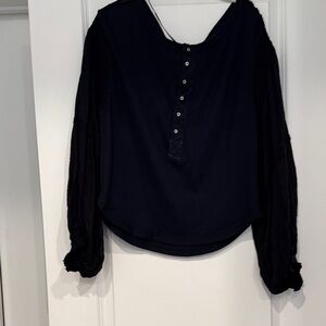 Free People Midnight Blue Blouse with Button Accents